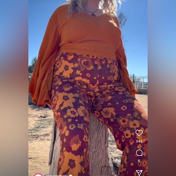 SOLD—NWT Lucy & Yak Zelda 70s Flare Pants in Orange/Brown Floral - Picture 1 of 7